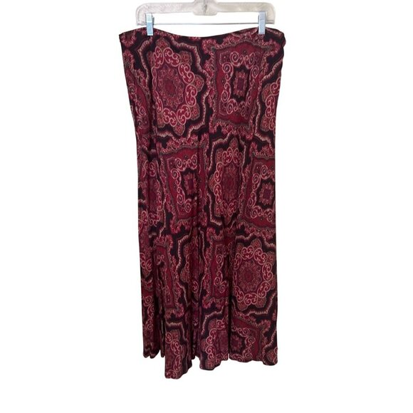 VTG Red & Black Paisley Midi Skirt Sz 16 East 5th Boho - Picture 1 of 9